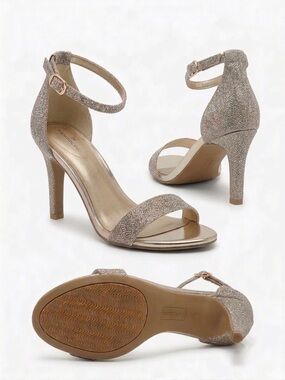 Bandolino Glitter Ankle-Strap High Heels - Champagne Gold